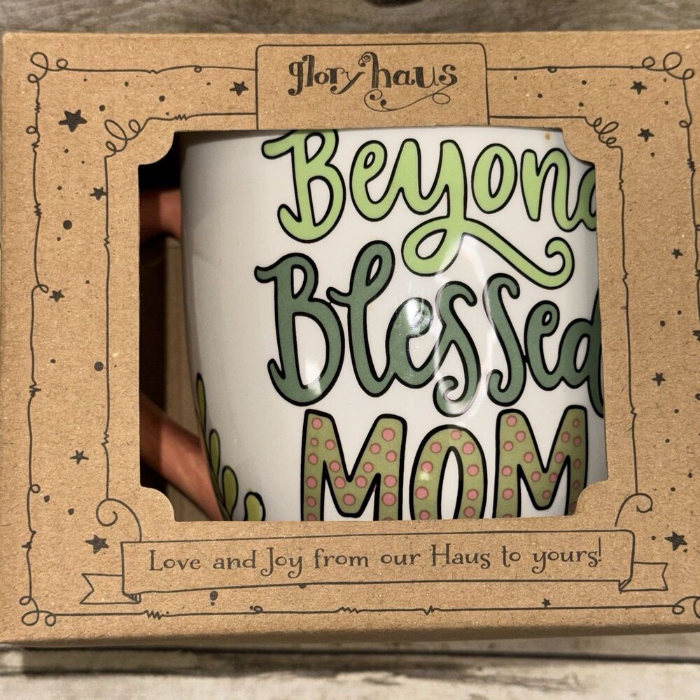 Glory Haus Beyond Blessed Mom Floral Ceramic Coffee Mug 16 oz White/Pink